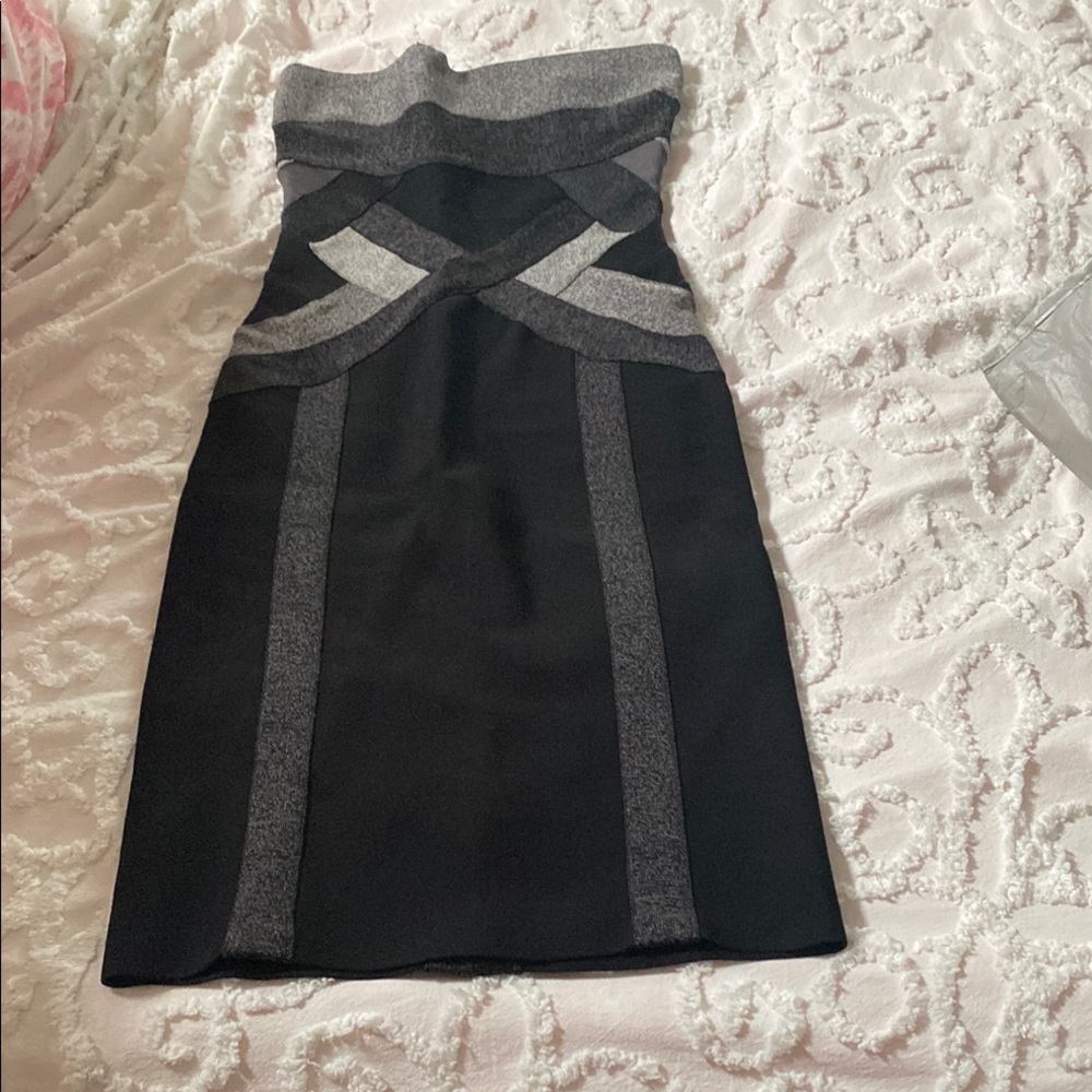 Herve Leger Black and Gray Strapless Dress